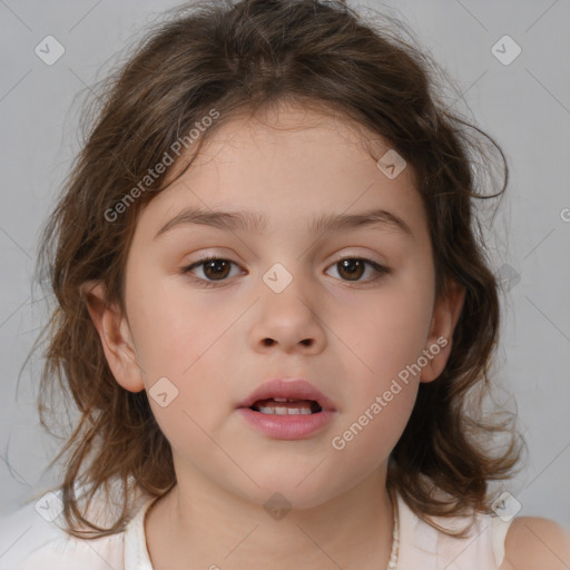 Neutral white child female with medium  brown hair and brown eyes