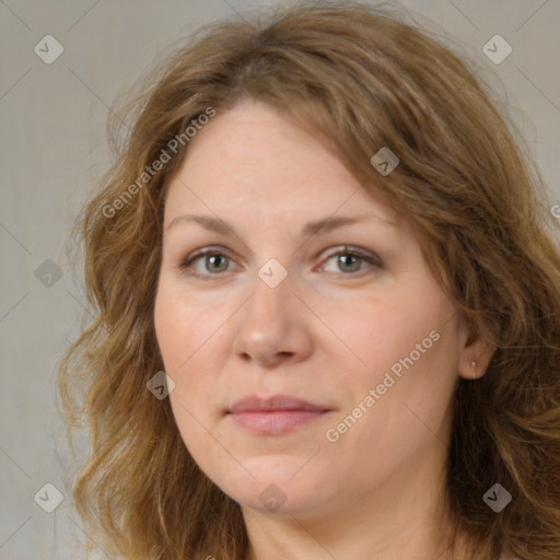 Neutral white adult female with medium  brown hair and brown eyes