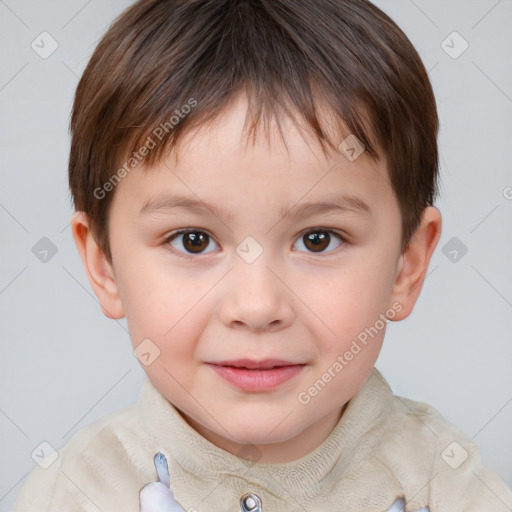 Joyful white child male with short  brown hair and brown eyes