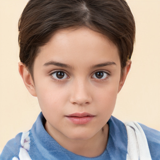 Neutral white child female with short  brown hair and brown eyes