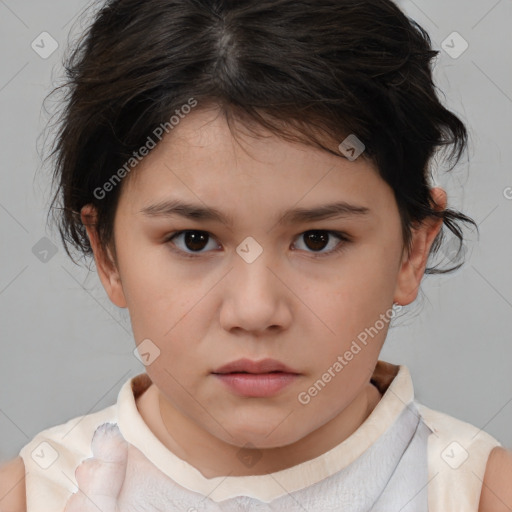 Neutral white child female with medium  brown hair and brown eyes