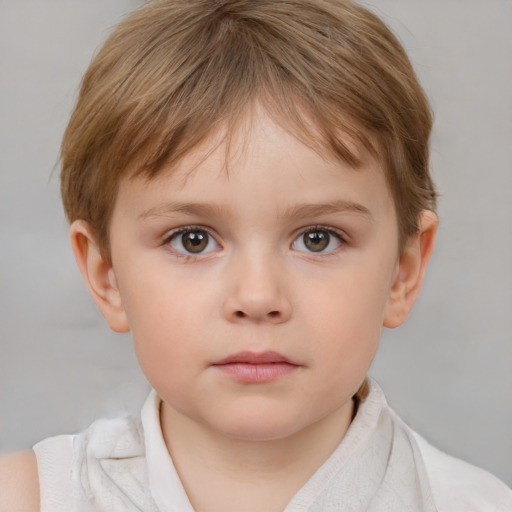 Neutral white child female with short  brown hair and brown eyes