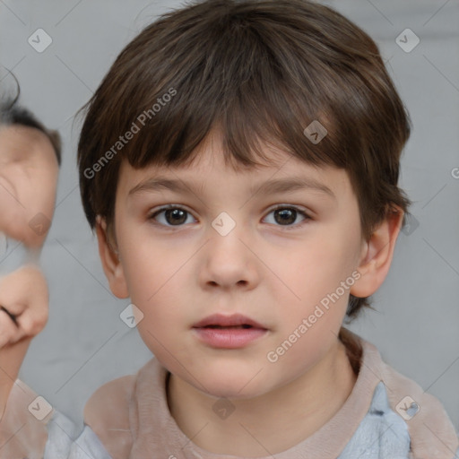 Neutral white child female with short  brown hair and brown eyes