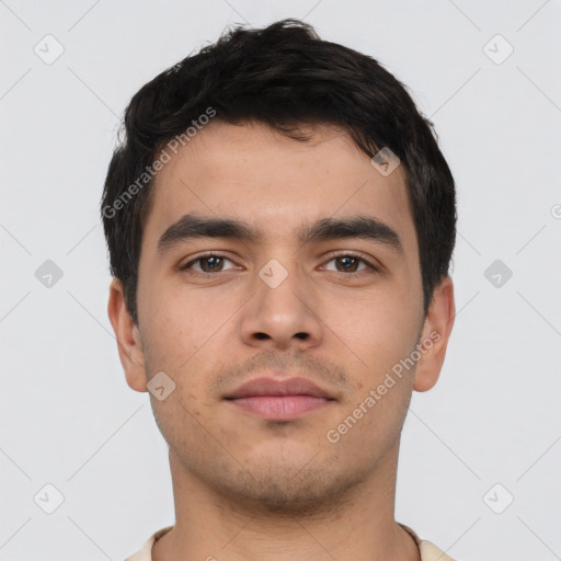 Neutral asian young-adult male with short  brown hair and brown eyes