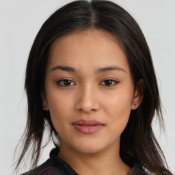 Neutral asian young-adult female with medium  brown hair and brown eyes