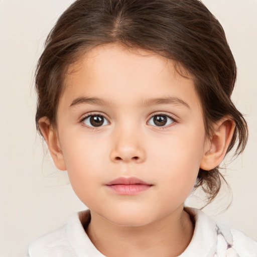 Neutral white child female with medium  brown hair and brown eyes