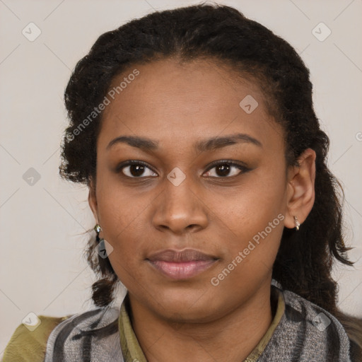 Neutral black young-adult female with medium  black hair and brown eyes