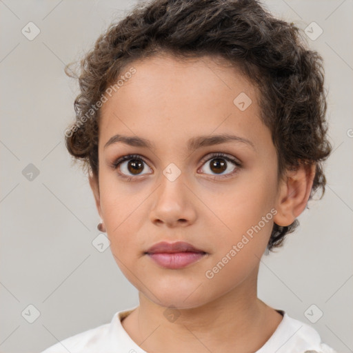 Neutral white child female with short  brown hair and brown eyes