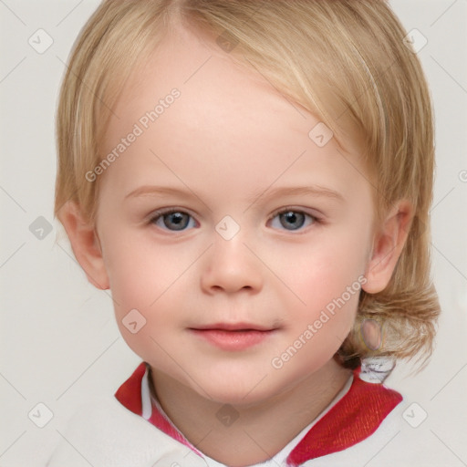 Neutral white child female with medium  brown hair and blue eyes