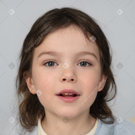 Neutral white child female with medium  brown hair and brown eyes