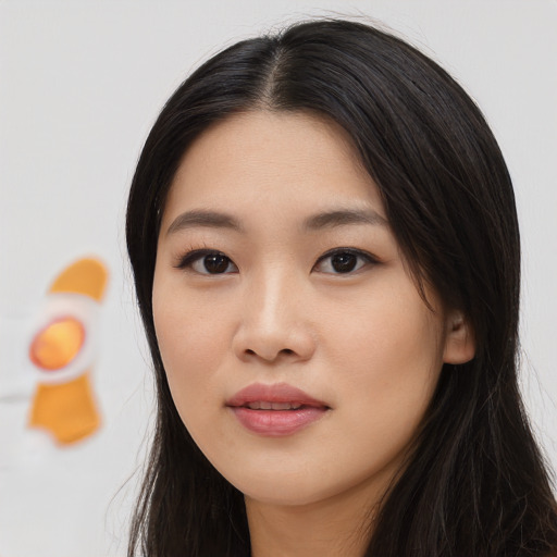 Neutral asian young-adult female with long  black hair and brown eyes