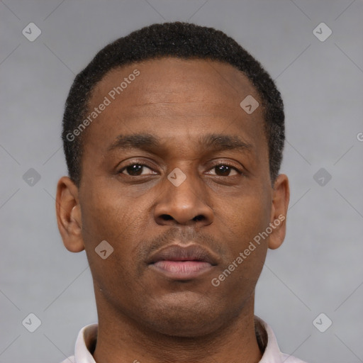 Neutral black young-adult male with short  brown hair and brown eyes