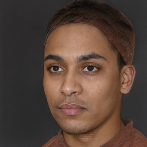 Neutral white young-adult male with short  black hair and brown eyes