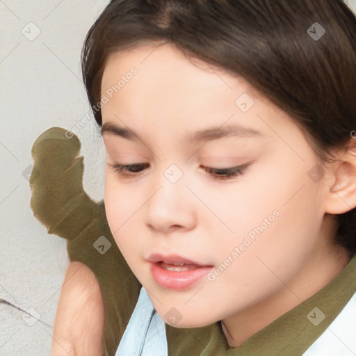 Neutral white child female with short  brown hair and brown eyes