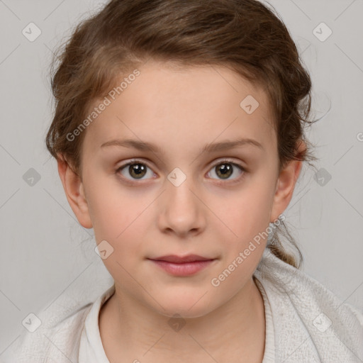 Neutral white child female with short  brown hair and brown eyes