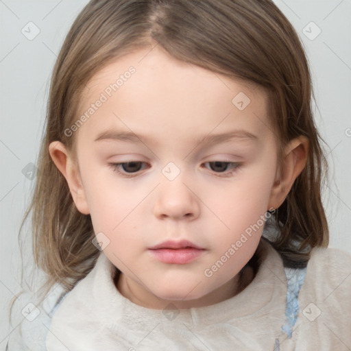 Neutral white child female with medium  brown hair and brown eyes