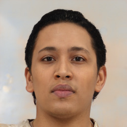 Neutral latino young-adult female with short  black hair and brown eyes