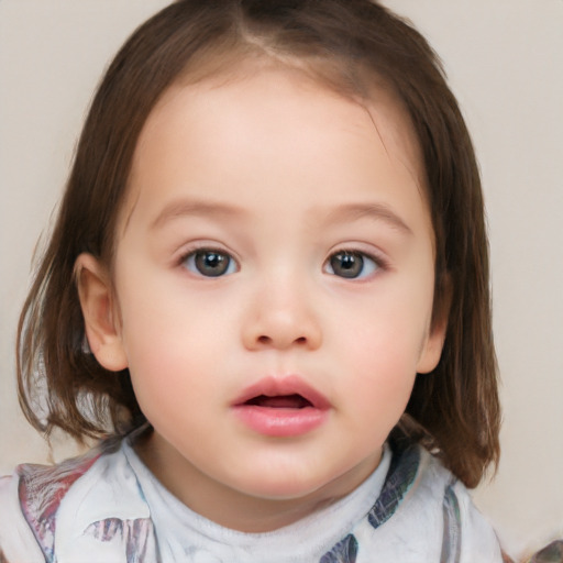 Neutral white child female with medium  brown hair and brown eyes