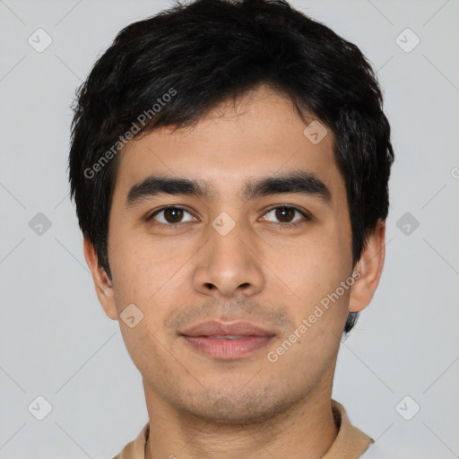 Neutral asian young-adult male with short  black hair and brown eyes