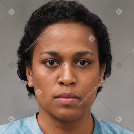 Neutral black young-adult female with short  brown hair and brown eyes