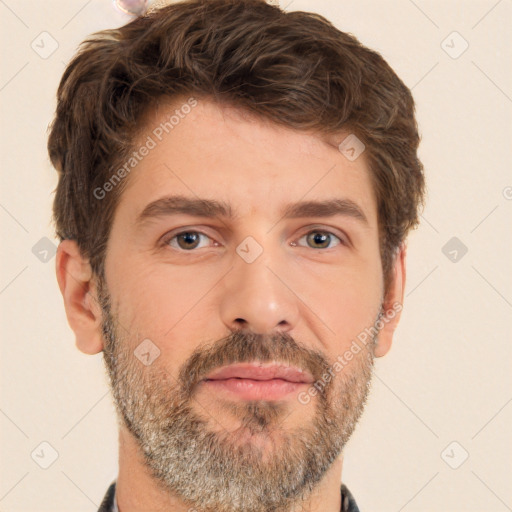 Neutral white adult male with short  brown hair and brown eyes