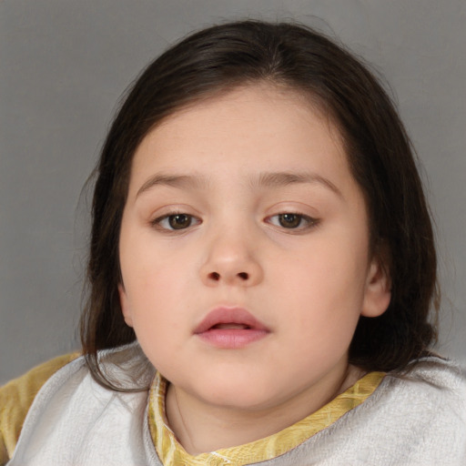 Neutral white child female with medium  brown hair and brown eyes