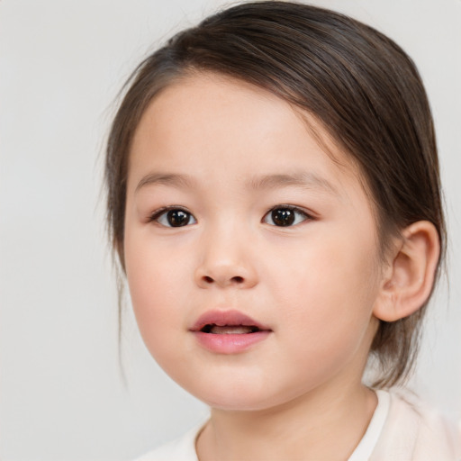 Neutral white child female with medium  brown hair and brown eyes