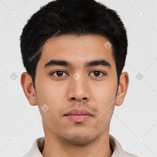 Neutral asian young-adult male with short  black hair and brown eyes