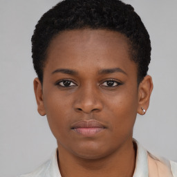 Neutral black young-adult female with short  brown hair and brown eyes