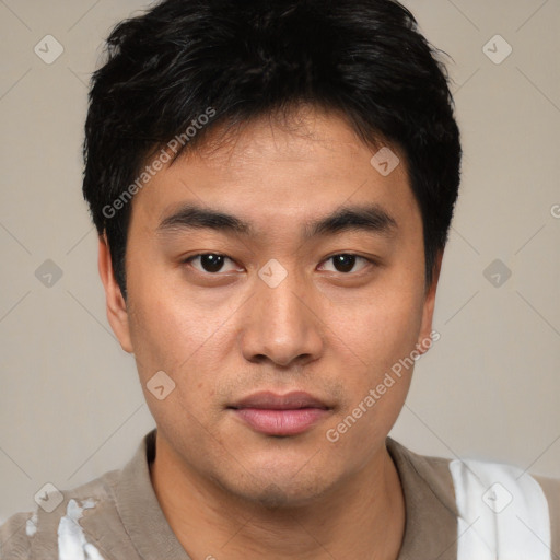 Neutral asian young-adult male with short  black hair and brown eyes