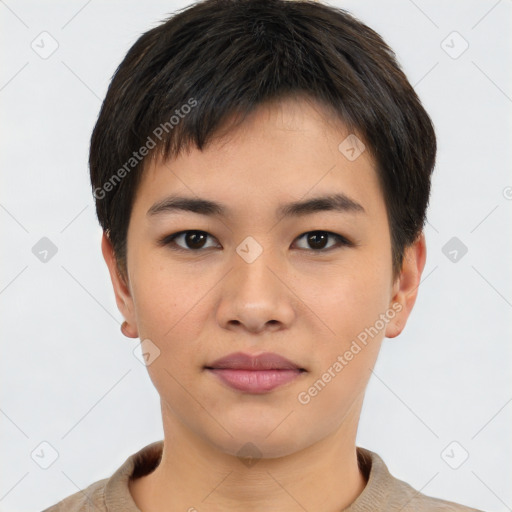 Neutral asian young-adult male with short  black hair and brown eyes