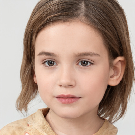 Neutral white child female with medium  brown hair and brown eyes