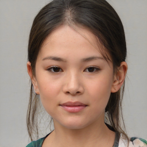 Neutral asian child female with medium  brown hair and brown eyes