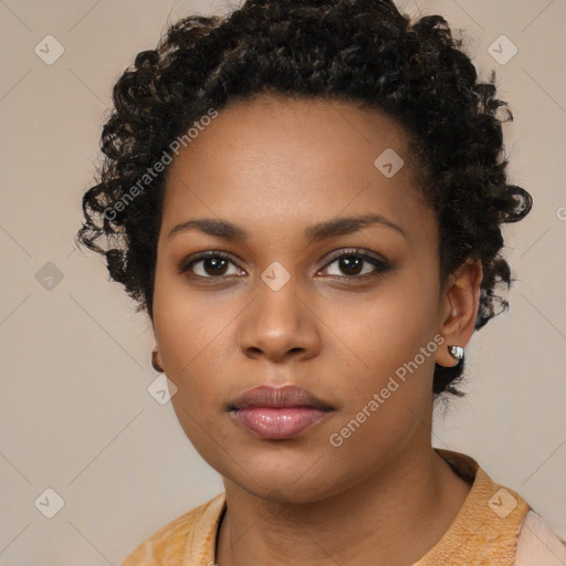 Neutral black young-adult female with short  black hair and brown eyes