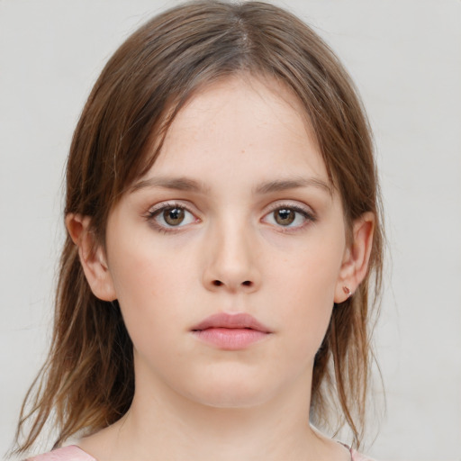 Neutral white child female with medium  brown hair and brown eyes