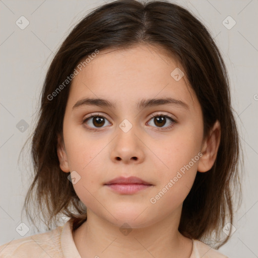 Neutral white child female with medium  brown hair and brown eyes