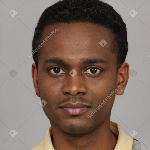 Neutral black young-adult male with short  brown hair and brown eyes