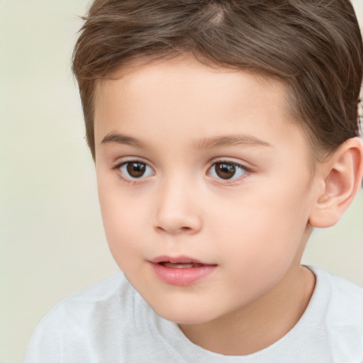 Joyful white child female with short  brown hair and brown eyes