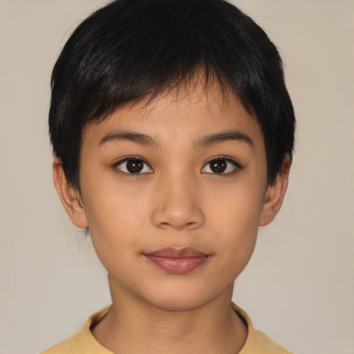 Neutral asian young-adult female with short  brown hair and brown eyes