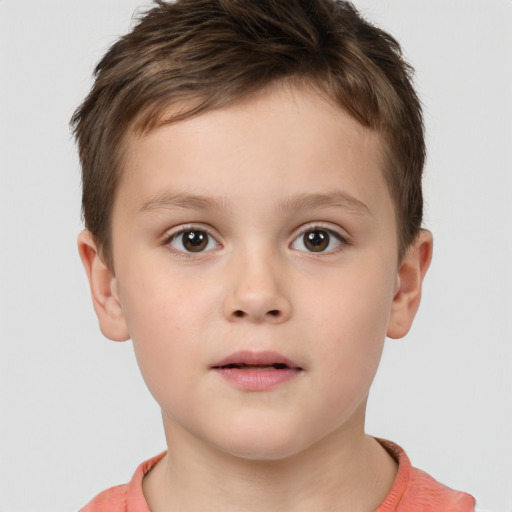 Neutral white child male with short  brown hair and brown eyes