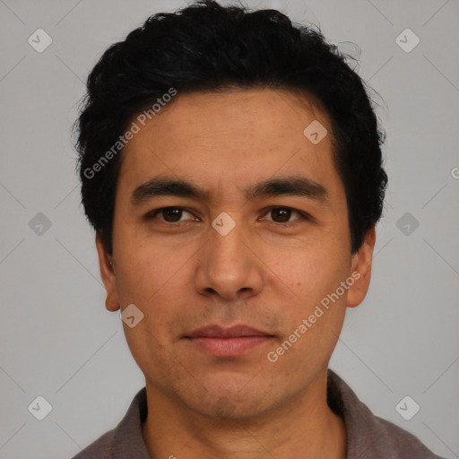 Neutral asian young-adult male with short  black hair and brown eyes