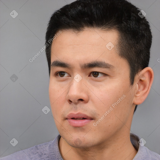 Neutral asian young-adult male with short  black hair and brown eyes