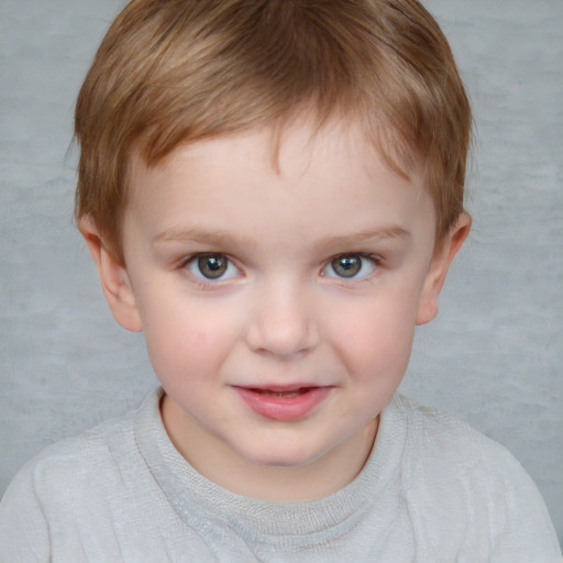 Joyful white child female with short  brown hair and brown eyes