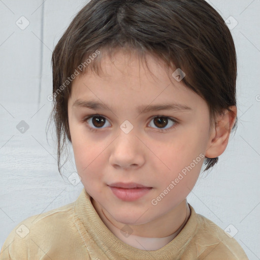 Neutral white child female with short  brown hair and brown eyes