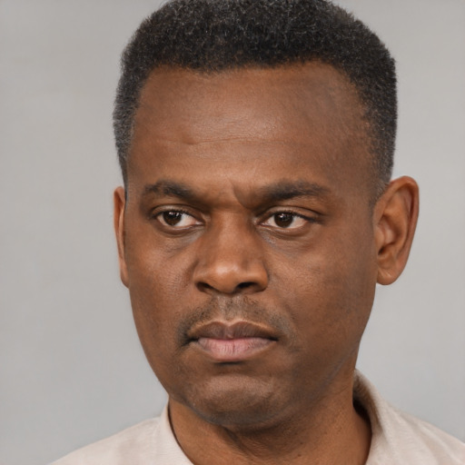 Neutral black young-adult male with short  brown hair and brown eyes
