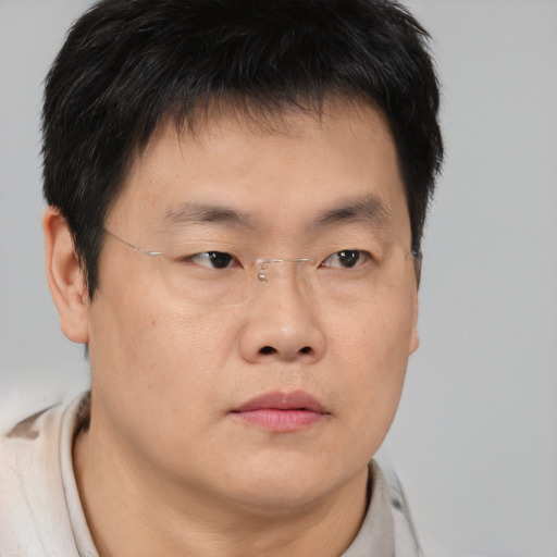 Neutral asian young-adult male with short  brown hair and brown eyes