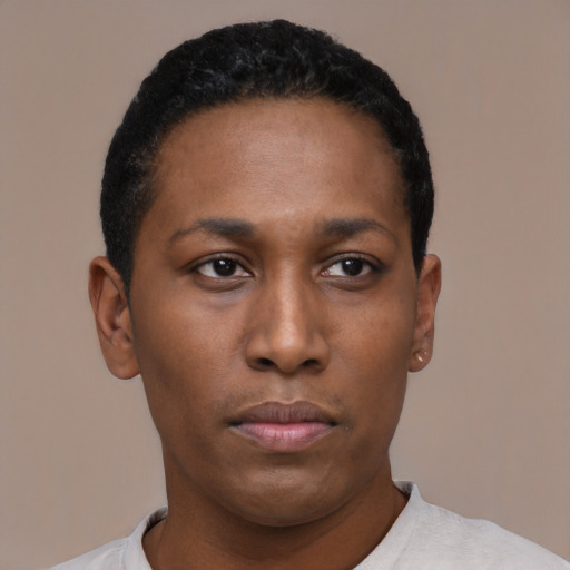 Neutral latino young-adult female with short  black hair and brown eyes