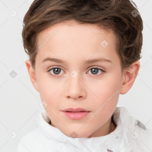 Neutral white child female with short  brown hair and brown eyes