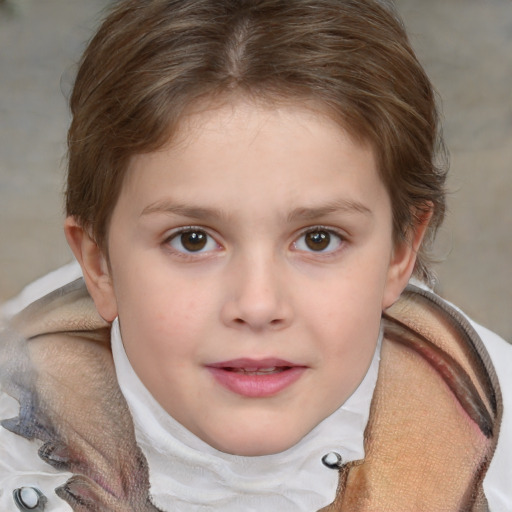 Neutral white child female with short  brown hair and brown eyes