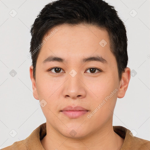Neutral asian young-adult male with short  brown hair and brown eyes
